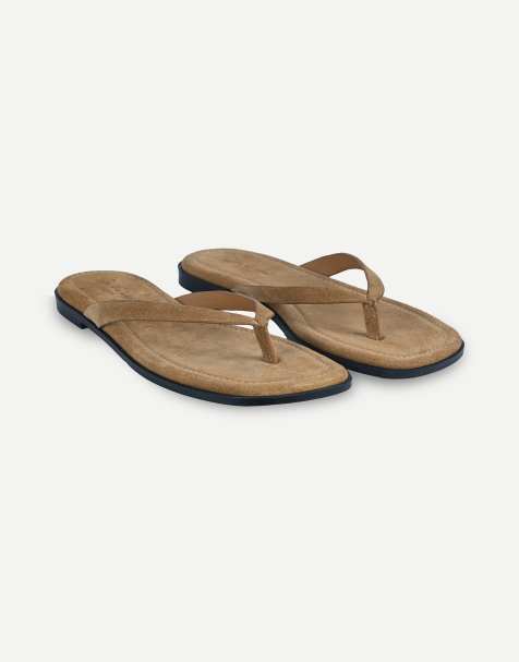 Off The Hook Freya toe flat thong sandals in tan suede - view 1