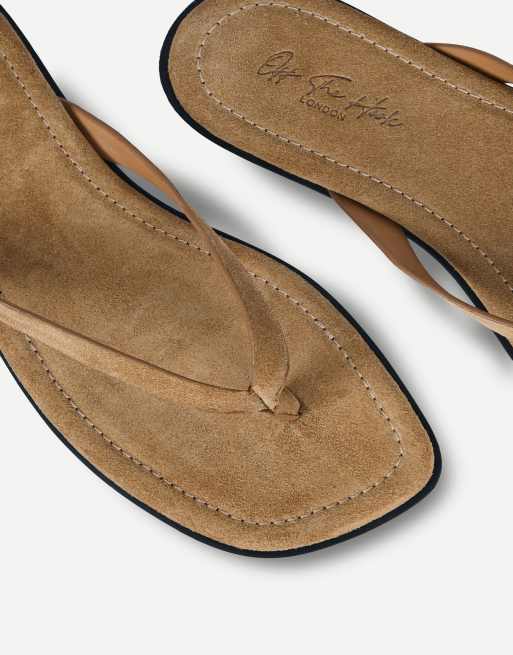 Off The Hook Freya toe flat thong sandals in tan suede, 2 of 7