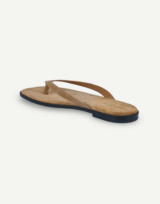 Off The Hook Freya toe flat thong sandals in tan suede, 6 of 7