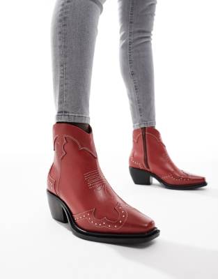 Off The Hook grange ankle leather boots in red