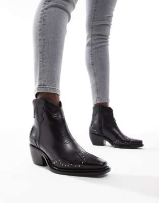  'GRANGE' Block Heel High- Ankle Leather Boots 