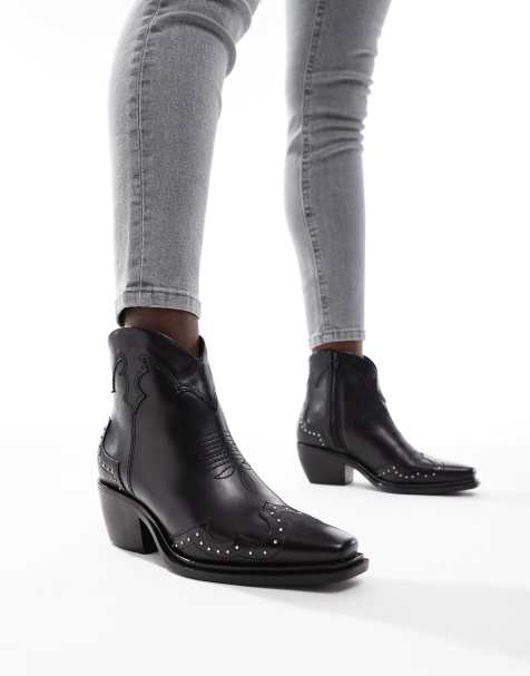 OFF THE HOOK 'GRANGE' Block Heel High- Ankle Leather Boots in Black - view 1