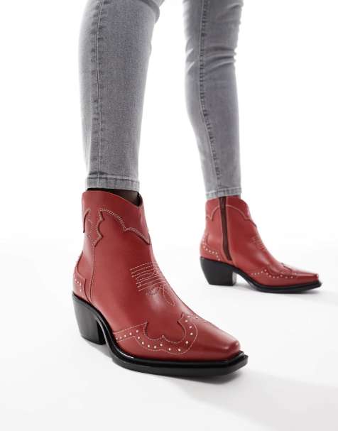 Off The Hook - Grange - Leren enkellaarzen in rood - view 1