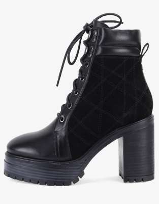 Off The Hook - Hale Rona - Bottes à lacets en cuir avec haut talon carré - Noir