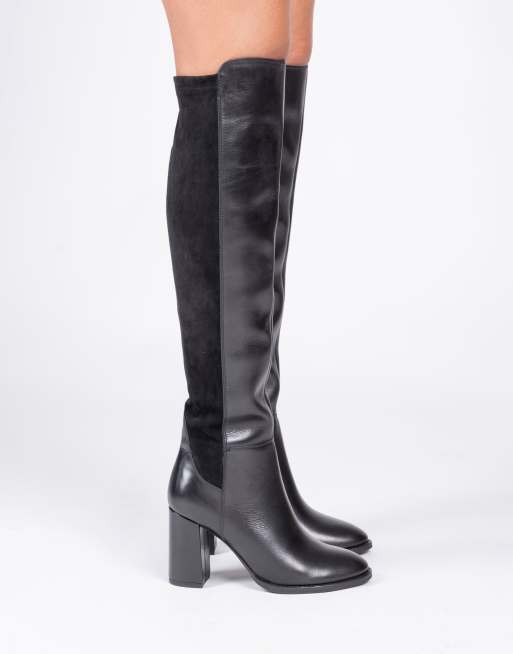 Off The Hook Halle over-the-knee leather boot with block heel and inner side zip in black, 2 of 4