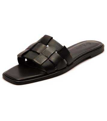 Off The Hook - Hampstead - Flache Leder-Sandalen in Schwarz mit offener Zehenpartie