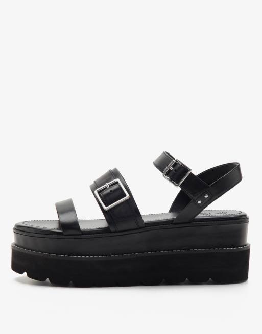 OFF THE HOOK HATTON double strap leather western sandals in black 