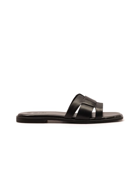 Off The Hook Heath leather slip on flat sandals in black - view 1