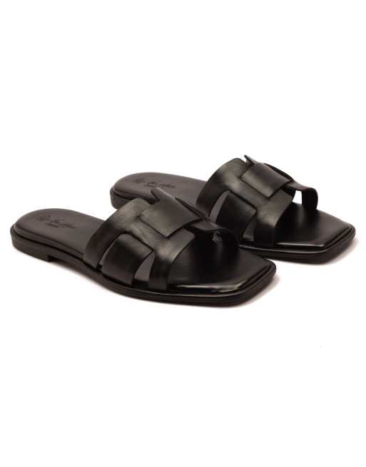 Off The Hook Heath leather slip on flat sandals in black, 2 of 4
