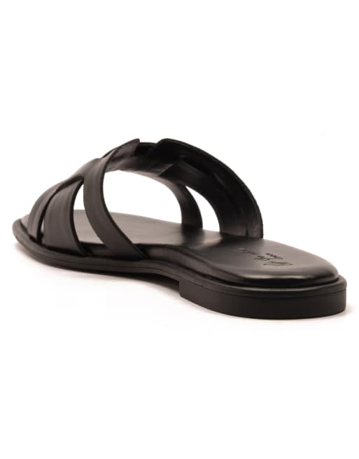 Off The Hook Heath leather slip on flat sandals in black, 3 of 4