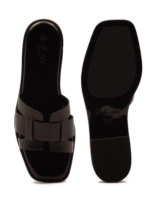 Off The Hook Heath leather slip on flat sandals in black, 4 of 4