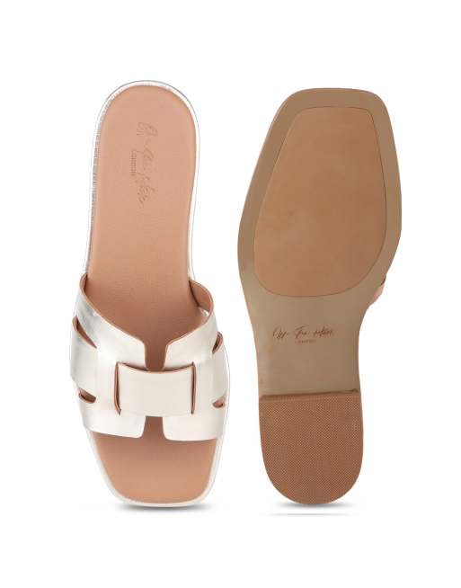Off The Hook Heath leather slip on flat sandals in gold, 4 of 4