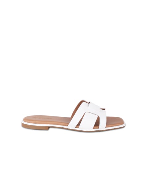 Off The Hook Heath leather slip on flat sandals in white - view 1