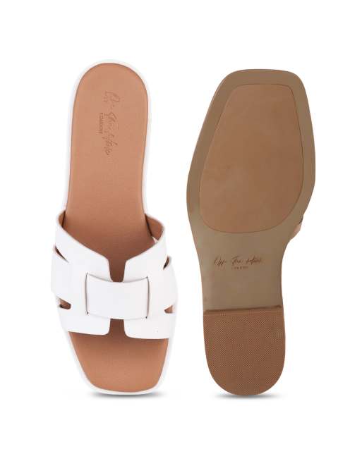 Off The Hook Heath leather slip on flat sandals in white, 3 of 4