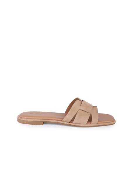 Off The Hook Heath suede leather slip on flat sandals in beige - view 1