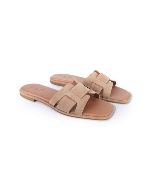 Off The Hook Heath suede leather slip on flat sandals in beige, 2 of 4