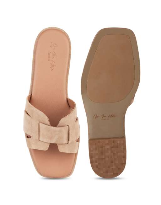 Off The Hook Heath suede leather slip on flat sandals in beige, 4 of 4
