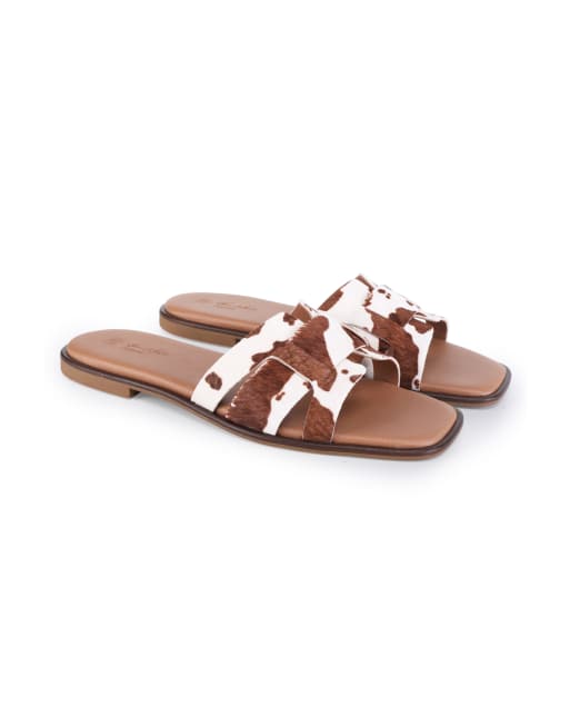 Off The Hook Heath suede leather slip on flat sandals in cow print, 2 of 4