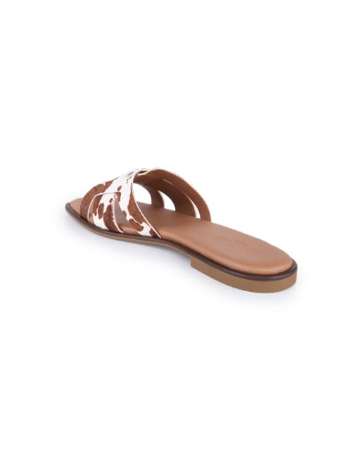 Off The Hook Heath suede leather slip on flat sandals in cow print, 3 of 4