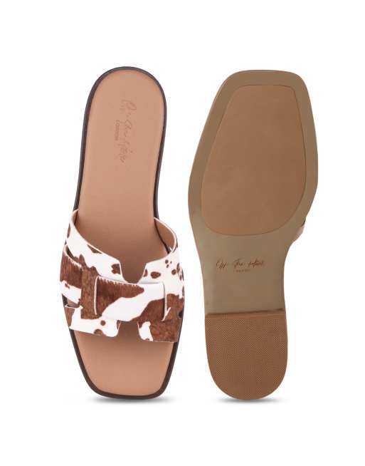 Off The Hook Heath suede leather slip on flat sandals in cow print, 4 of 4