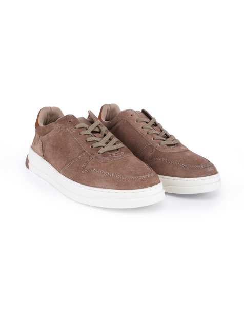 Off The Hook Henley suede leather low‑top trainers in mink suede - view 1