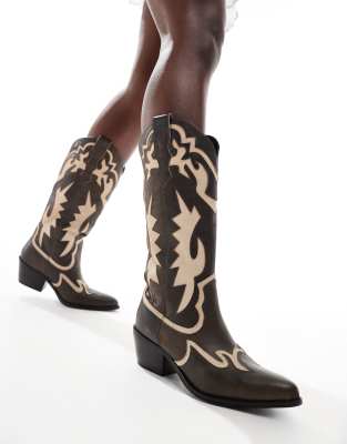 Off The Hook hoxton western knee boots in dark brown