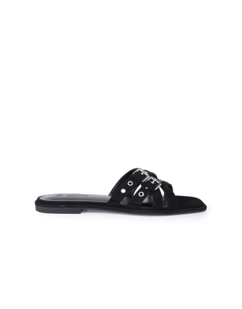 Off The Hook Isla suede leather eyelet strappy flat sandals in black - view 1