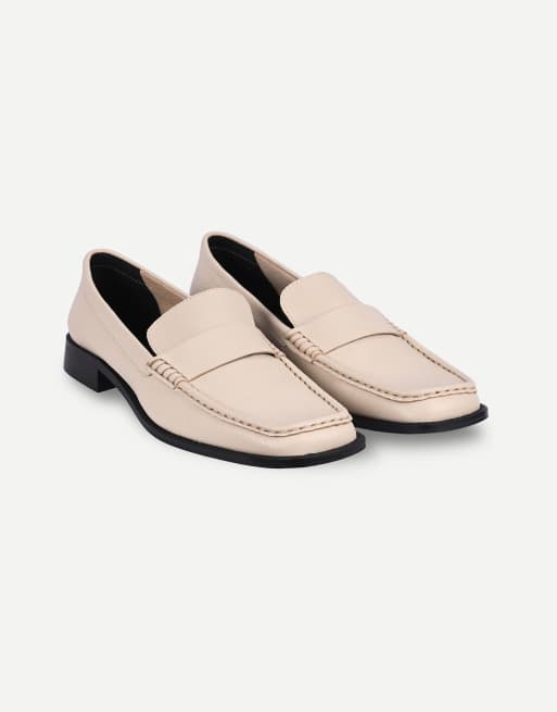 Off The Hook Jacks square toe penny loafers in cream, 2 of 7