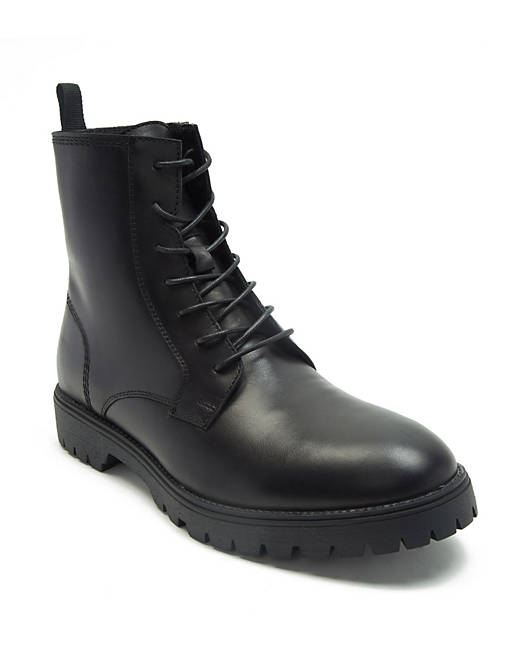 Off The Hook jax lace up leather boots in black | ASOS