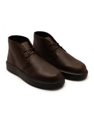 Off The Hook Jethro leather casual lace-up chukka boots in dark brown