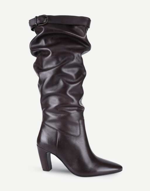 Off The Hook Juno leather slouchy knee-high boots with buckle detail in brown, 2 of 6