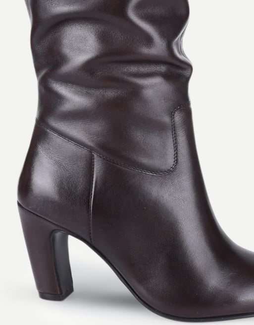 Off The Hook Juno leather slouchy knee-high boots with buckle detail in brown, 5 of 6