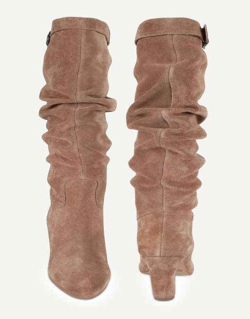 Off The Hook Juno suede slouchy knee-high boots with buckle detail in taupe suede, 4 of 7