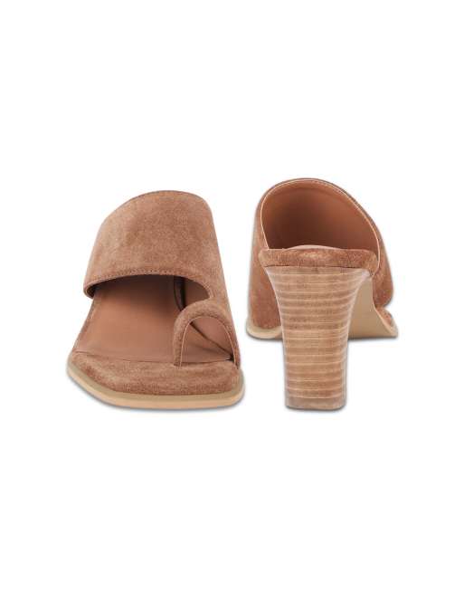 Off The Hook Karla suede leather toe loop block heel mule sandals in cognac, 4 of 4