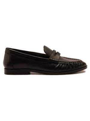 Off The Hook Keira Leather Penny Ruched Loafers In Black