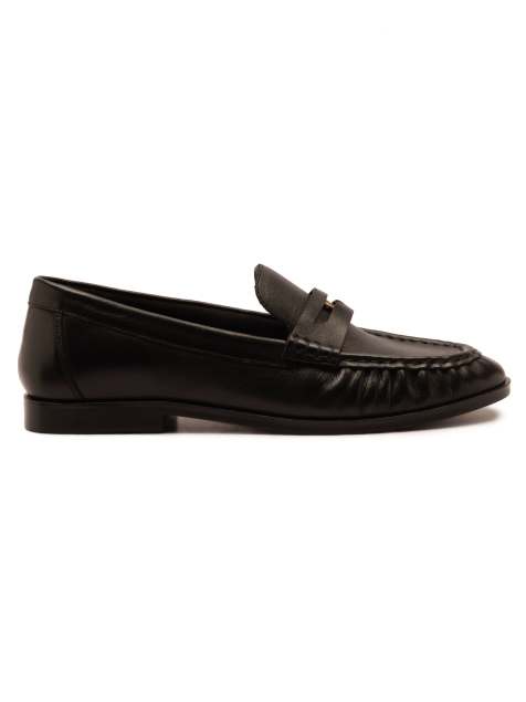 Off The Hook Keira leather penny ruched loafers in black - view 1