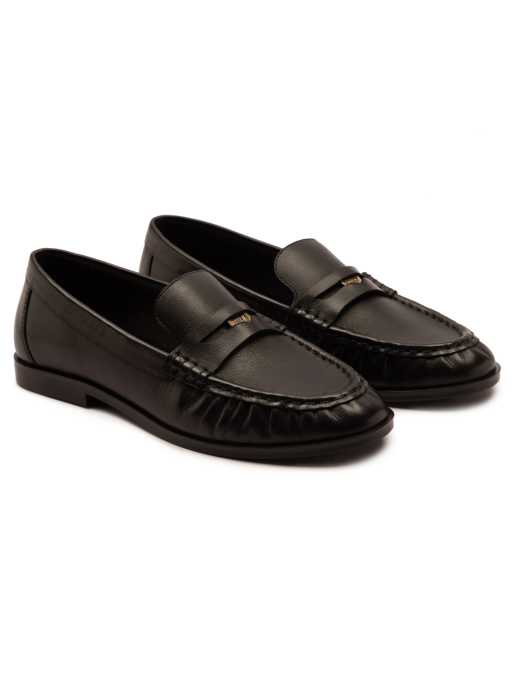 Off The Hook Keira leather penny ruched loafers in black, 2 of 4