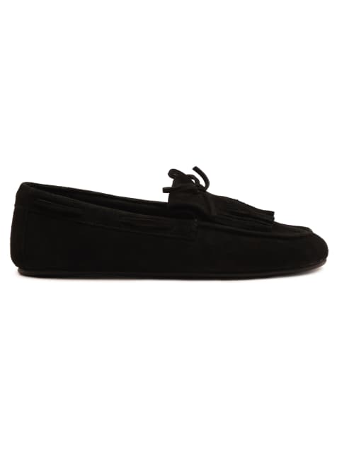 Off The Hook Kennet suede fringe moccasin loafers in black - view 1