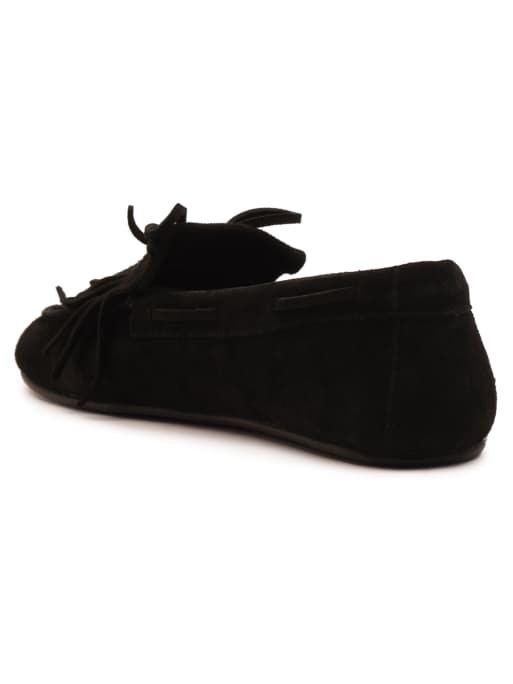 Off The Hook Kennet suede fringe moccasin loafers in black, 3 of 4