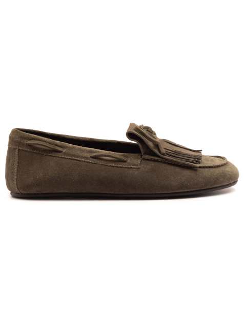 Off The Hook Kennet suede fringe moccasin loafers in khaki - view 1