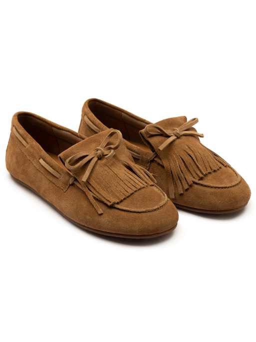 Off The Hook Kennet suede fringe moccasin loafers in tan, 2 of 4