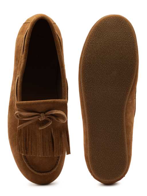 Off The Hook Kennet suede fringe moccasin loafers in tan, 4 of 4
