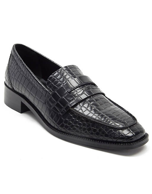 Off The Hook kew slip on loafer leather shoe in black | ASOS