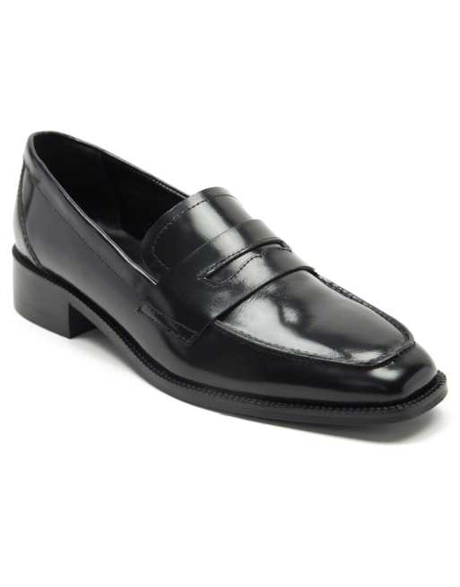 Off The Hook kew slip on loafer leather shoe in true black | ASOS