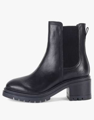 Off The Hook - 'Kington' Becky - Chelsea-Stiefel aus schwarzem Leder mit Blockabsatz und hohem Schaft