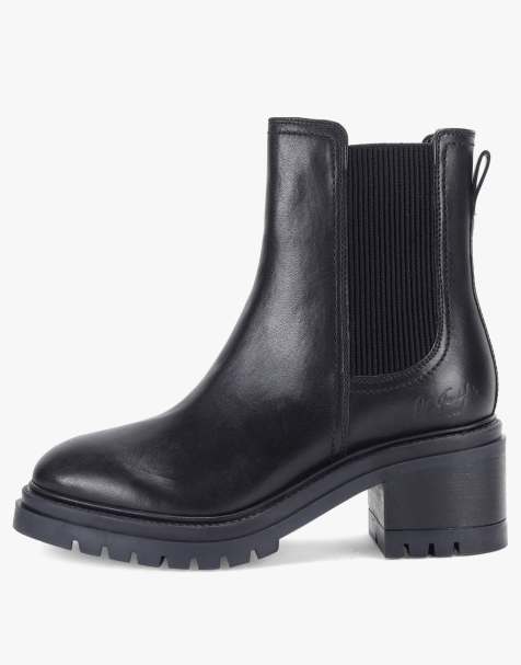 Off The Hook – 'Kington' Becky – Chelsea-Stiefel aus schwarzem Leder mit Blockabsatz und hohem Schaft - view 1