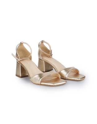 OFF THE HOOK 'KNIGHTSBRIDGE' Low Block Heeled Leather Sandals-Gold