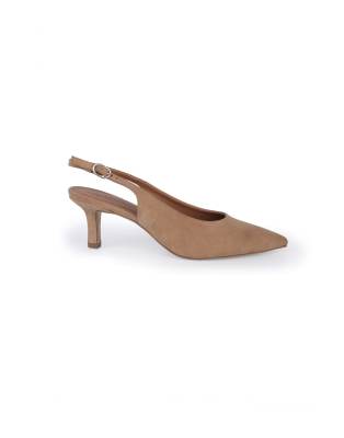  Kylie suede pointed toe slingback flare heel pumps in beige