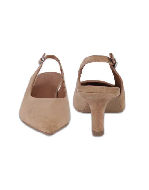 Off The Hook Kylie suede pointed toe slingback flare heel pumps in beige, 4 of 4
