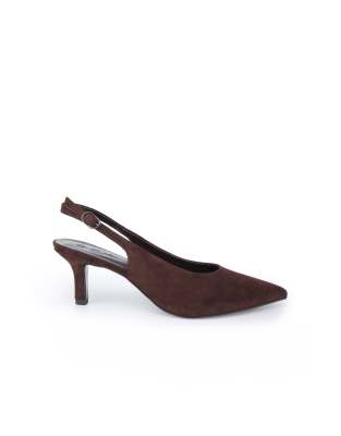  Kylie suede pointed toe slingback flare heel pumps in dark brown